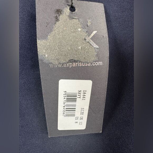 Ax Paris Tie Waist Midi Dress- Navy- Size 8 US/ 12 UK- NWT Missing Belt - Picture 3 of 8